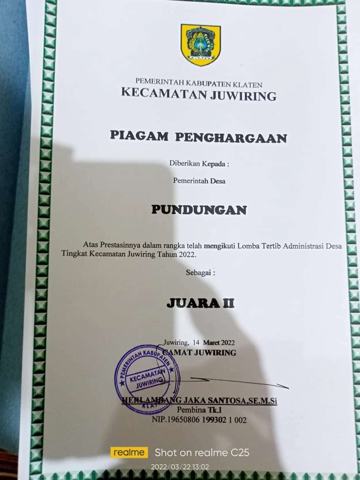 Pundungan Juara 2 lomba administrasi Tingkat Kecamatan