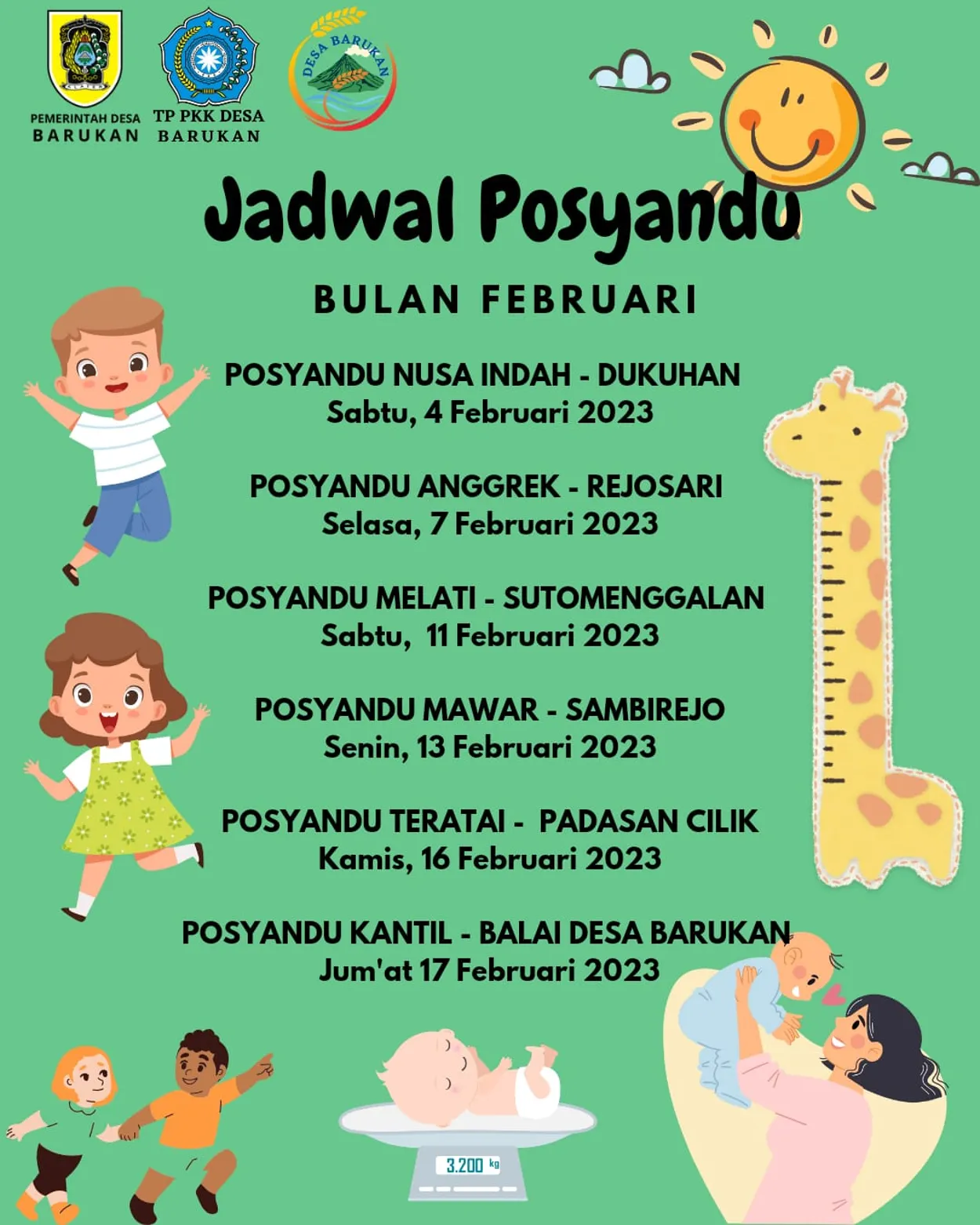 Jadwal Posyandu Bulan Februari 2023 Desa Barukan